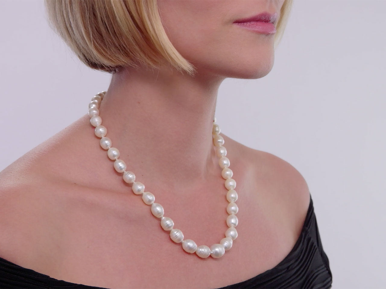 Mid-Century Baroque Pearl Strand with Diamond Clasp in Platinum