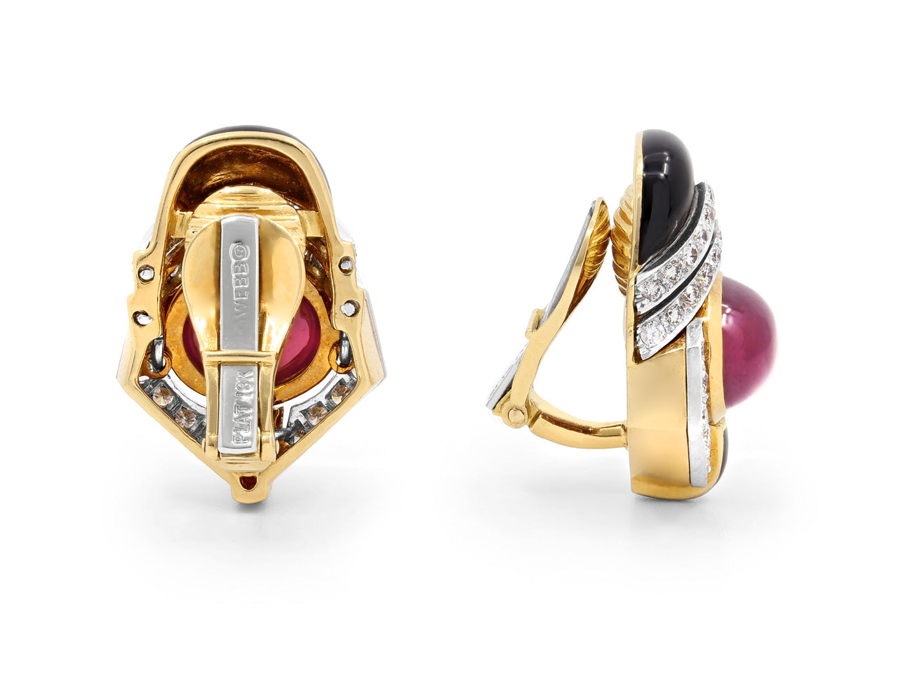 David Webb Ruby, Diamond and Enamel Earrings in 18K and Platinum