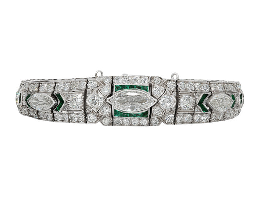 Art Deco Emerald and Diamond Bracelet in Platinum