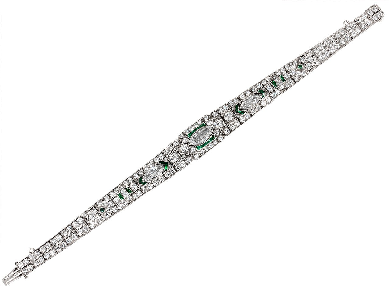 Art Deco Emerald and Diamond Bracelet in Platinum