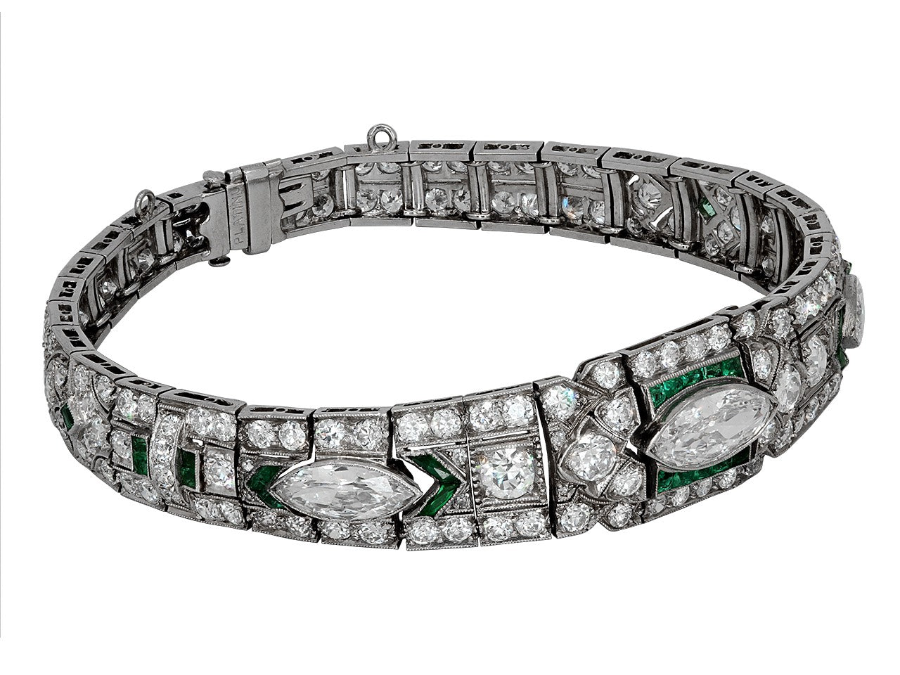 Art Deco Emerald and Diamond Bracelet in Platinum