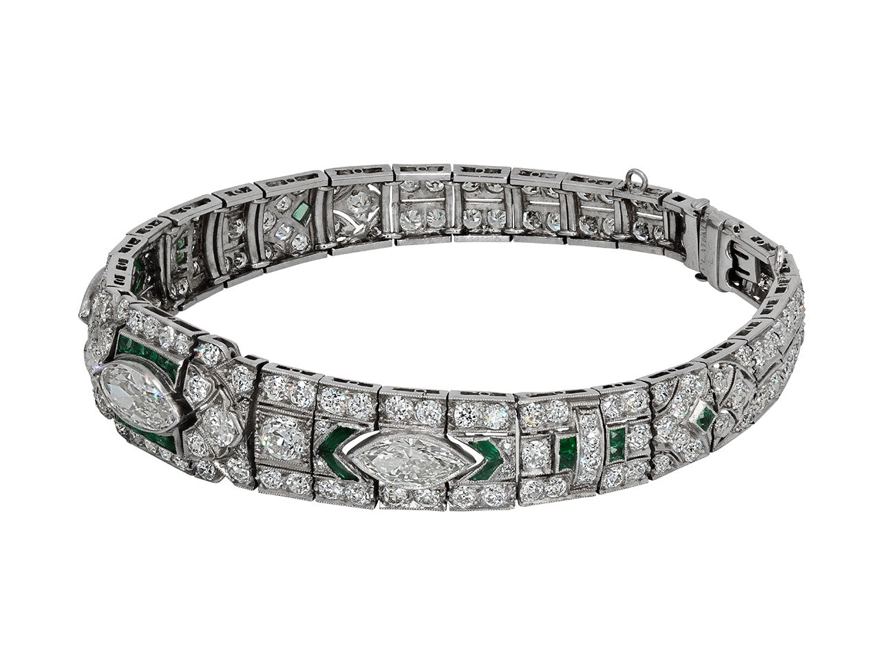 Art Deco Emerald and Diamond Bracelet in Platinum