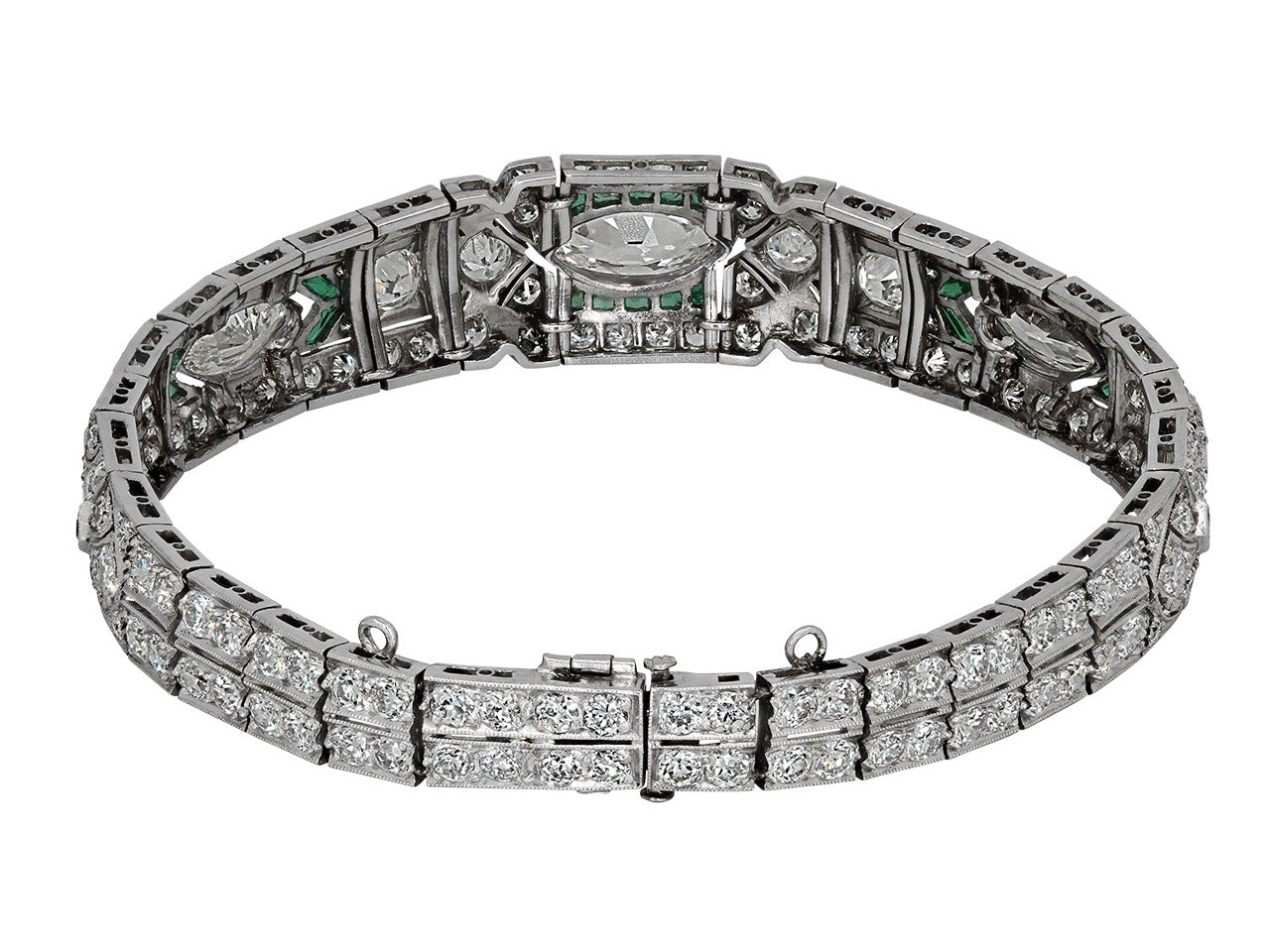 Art Deco Emerald and Diamond Bracelet in Platinum