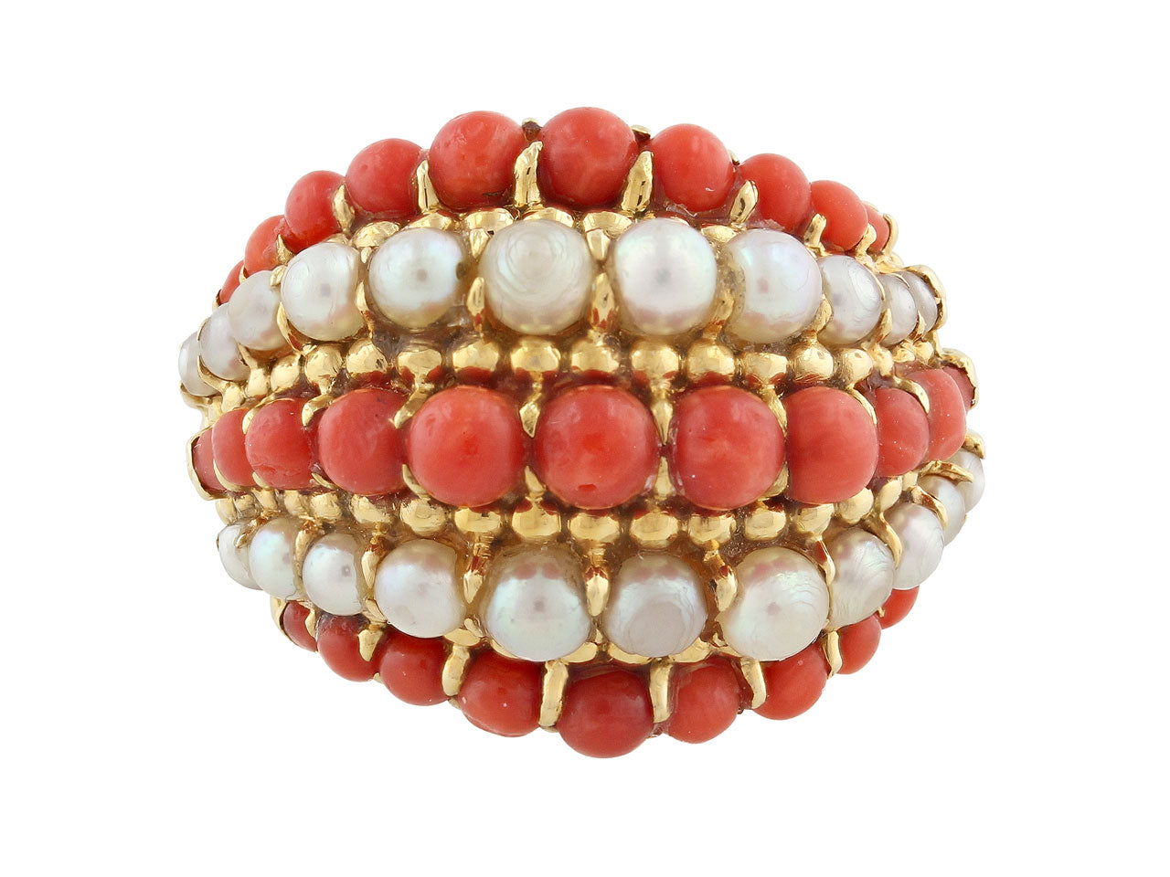 Mid-Century Coral and Pearl 'Twist' Ring in 18K Gold