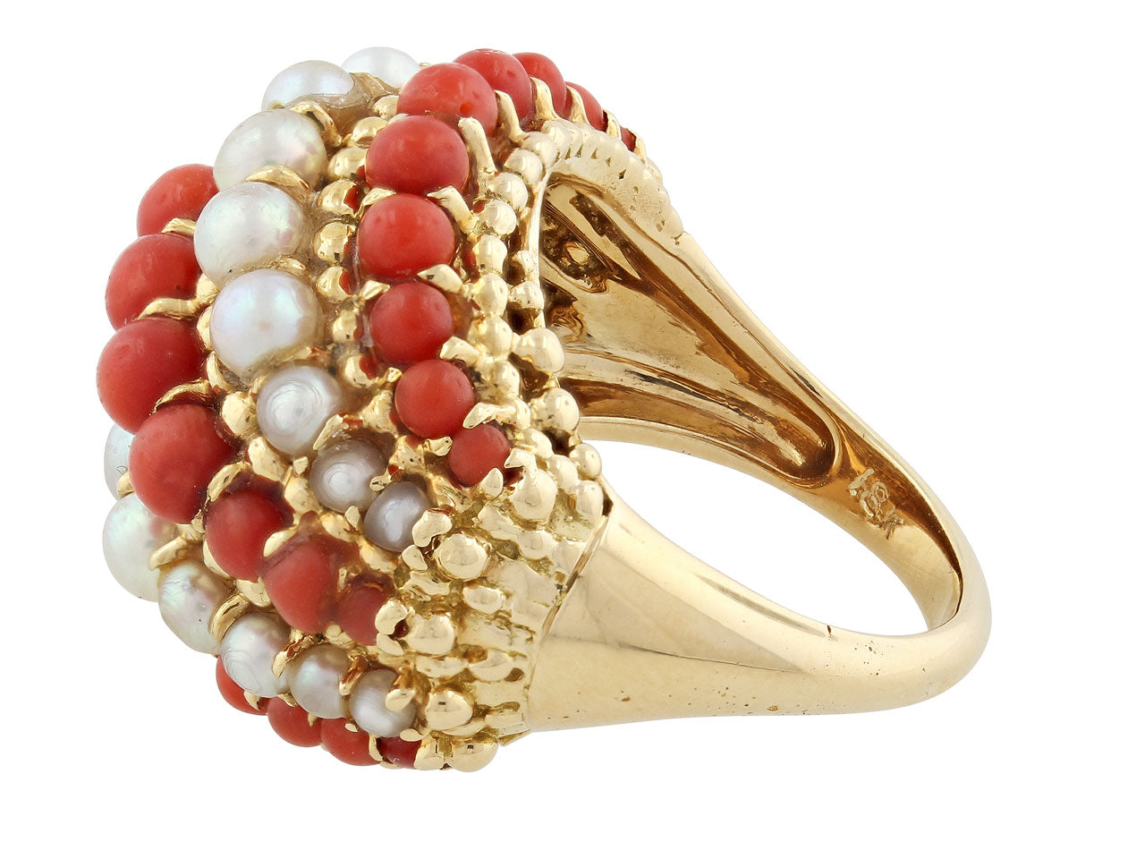 Mid-Century Coral and Pearl 'Twist' Ring in 18K Gold