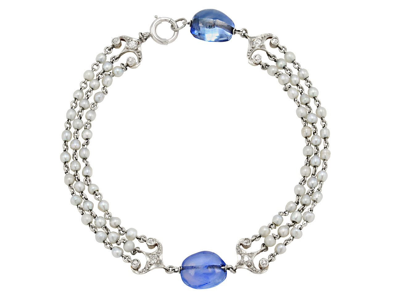 Art Deco Sapphire Bead and Seed Pearl Bracelet in 14K