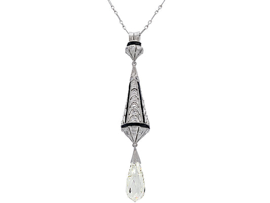 Art Deco Diamond Briolette Pendant in Platinum