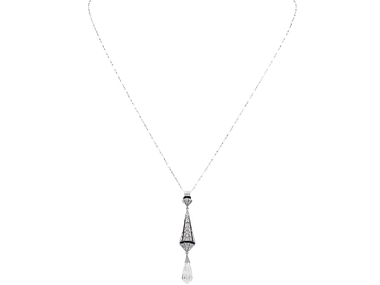 Art Deco Diamond Briolette Pendant in Platinum