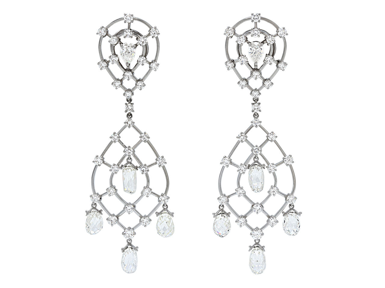 Diamond Briolette Chandelier Earrings in Platinum