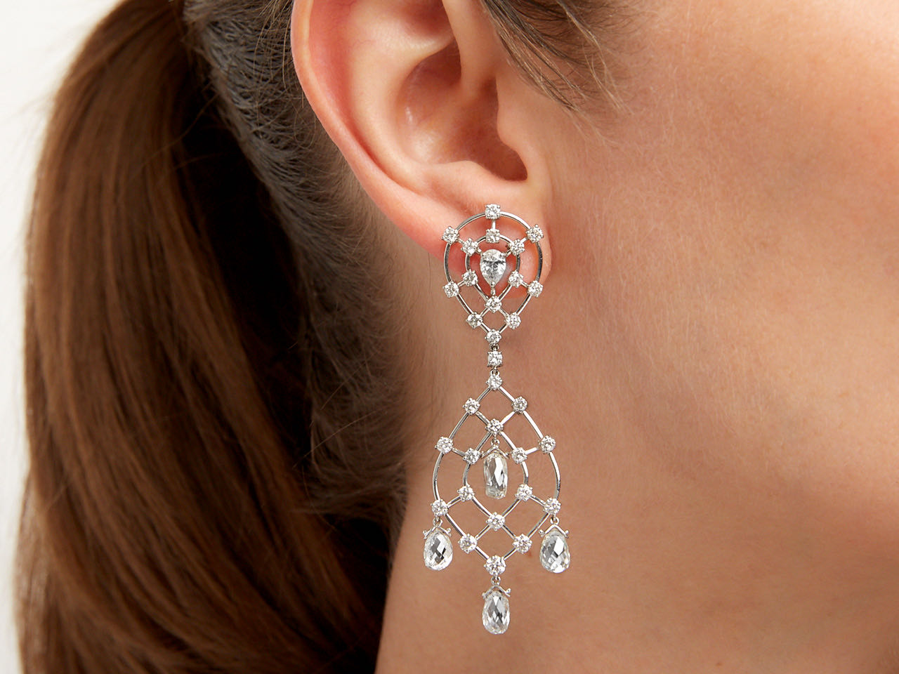 Diamond Briolette Chandelier Earrings in Platinum