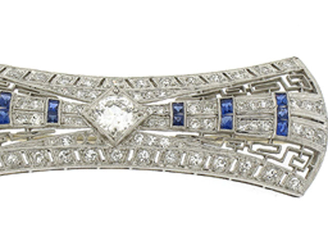 Art Deco Diamond and Sapphire Brooch in Platinum