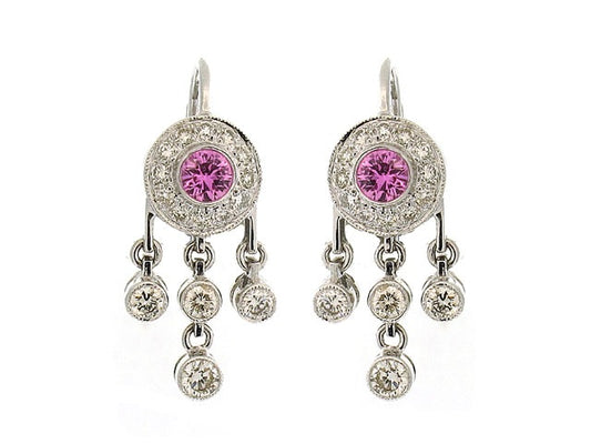 Pink Sapphire and Diamond Earrings in 18K