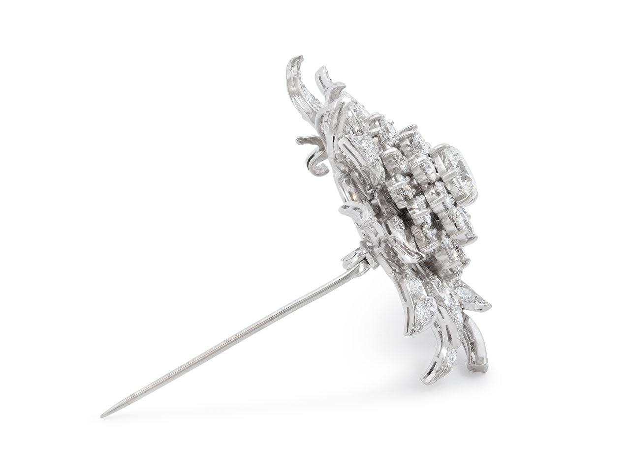 Mid-Century Diamond Flower Brooch in Platinum