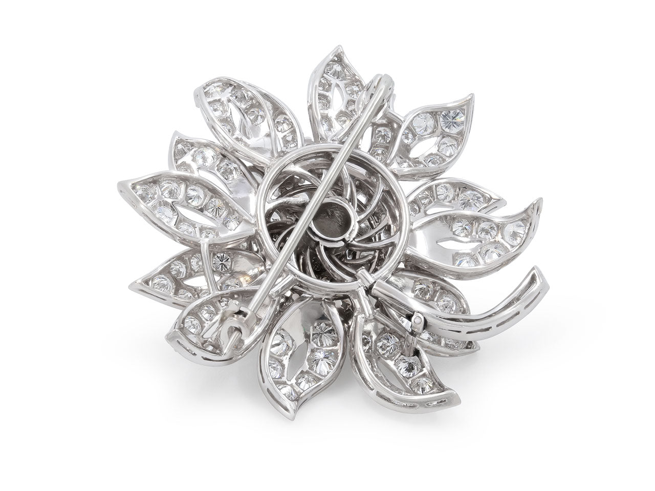 Mid-Century Diamond Flower Brooch in Platinum