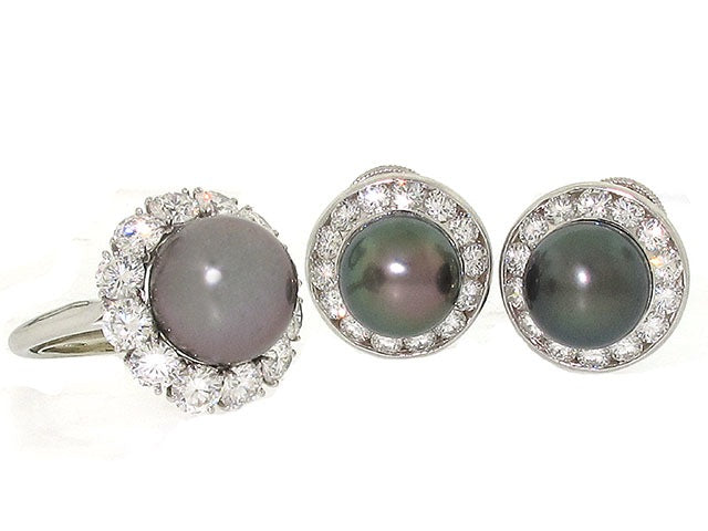 Harry Winston Tahitian Pearl and Diamond Set in Platinum and 18K