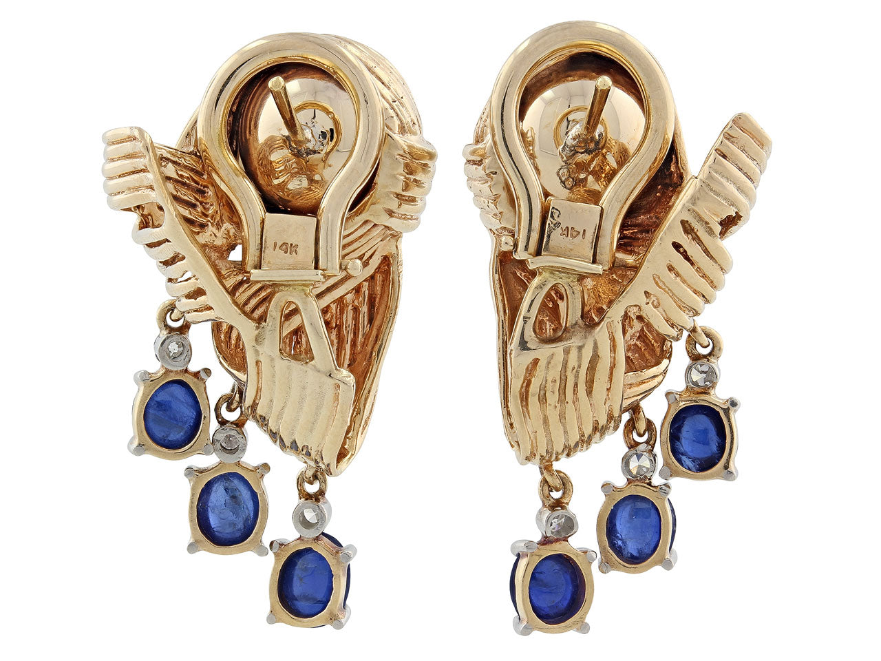 Retro Sapphire and Diamond Earrings in 14K