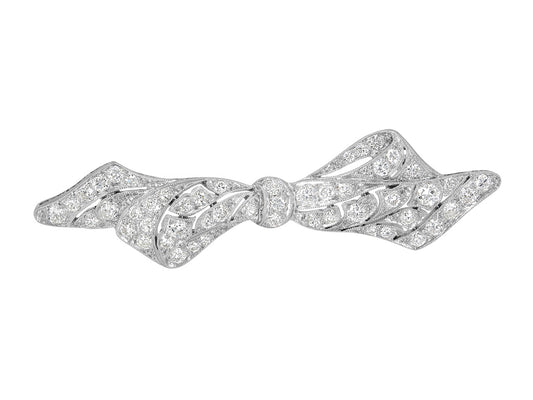 Antique Edwardian Diamond Bow Brooch in Platinum