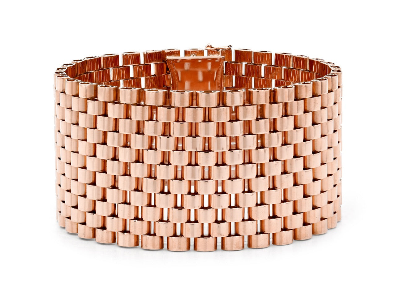 Mid-Century Wide Gold Bracelet in 18K Rose Gold