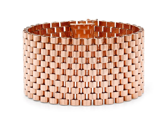 Mid-Century Wide Gold Bracelet in 18K Rose Gold