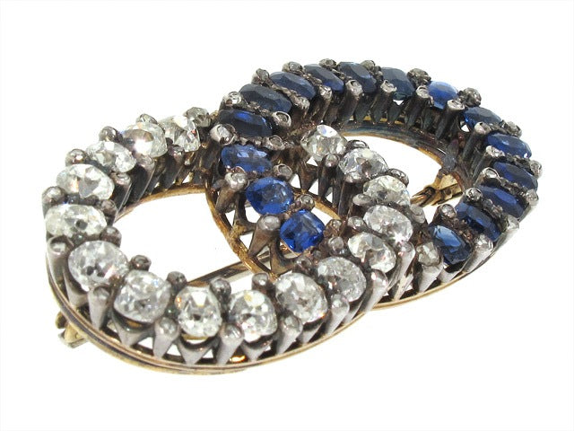 Antique Victorian Sapphire and Diamond Brooch in Silver and Gold