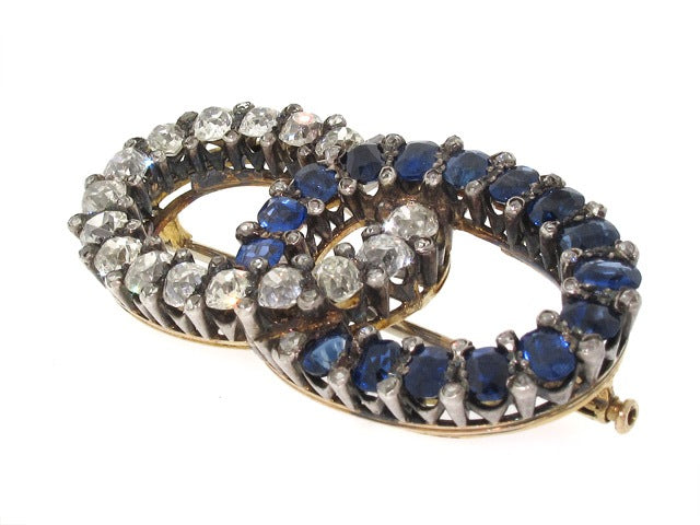 Antique Victorian Sapphire and Diamond Brooch in Silver and Gold