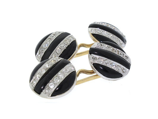 Art Deco Onyx and Diamond Cufflinks in Platinum and 14K