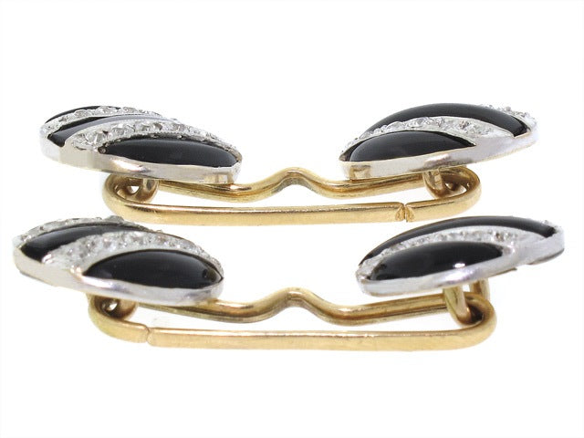 Art Deco Onyx and Diamond Cufflinks in Platinum and 14K