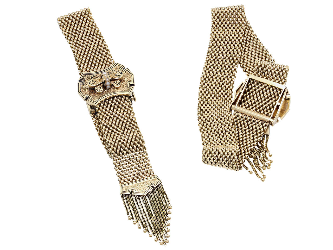 Pair of Antique Victorian Mesh Bracelets in 14K Gold