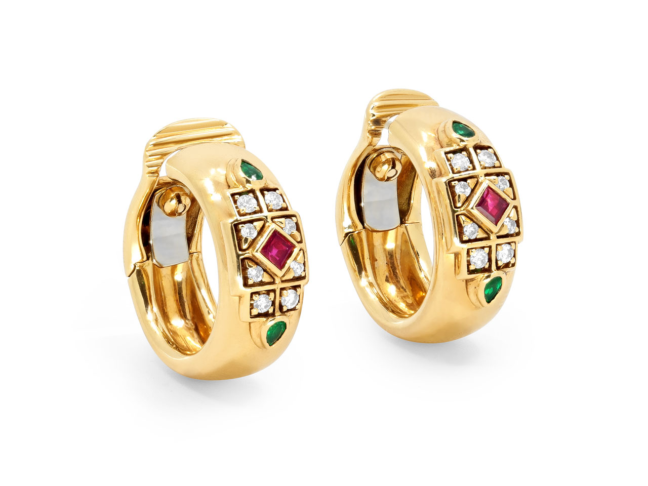 Cartier Ruby, Emerald and Diamond Earrings in 18K Gold