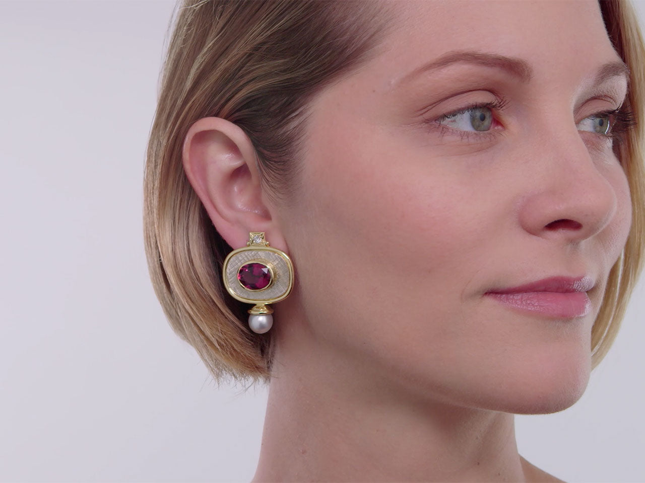 Elizabeth Gage Rubellite Tourmaline Earrings in 18K Gold