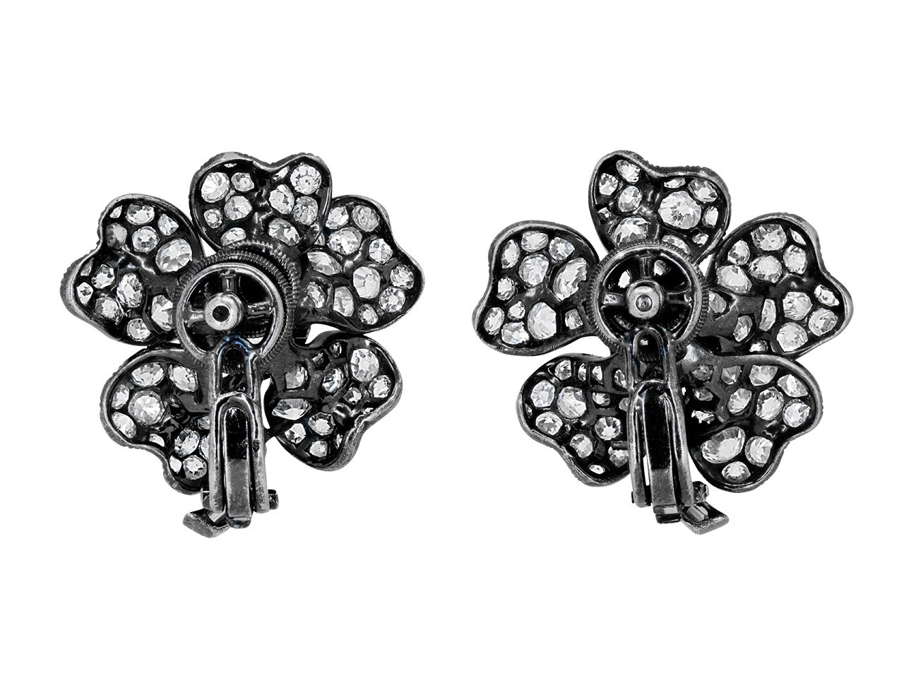 Diamond Flower Earrings in Blackened 18K Gold