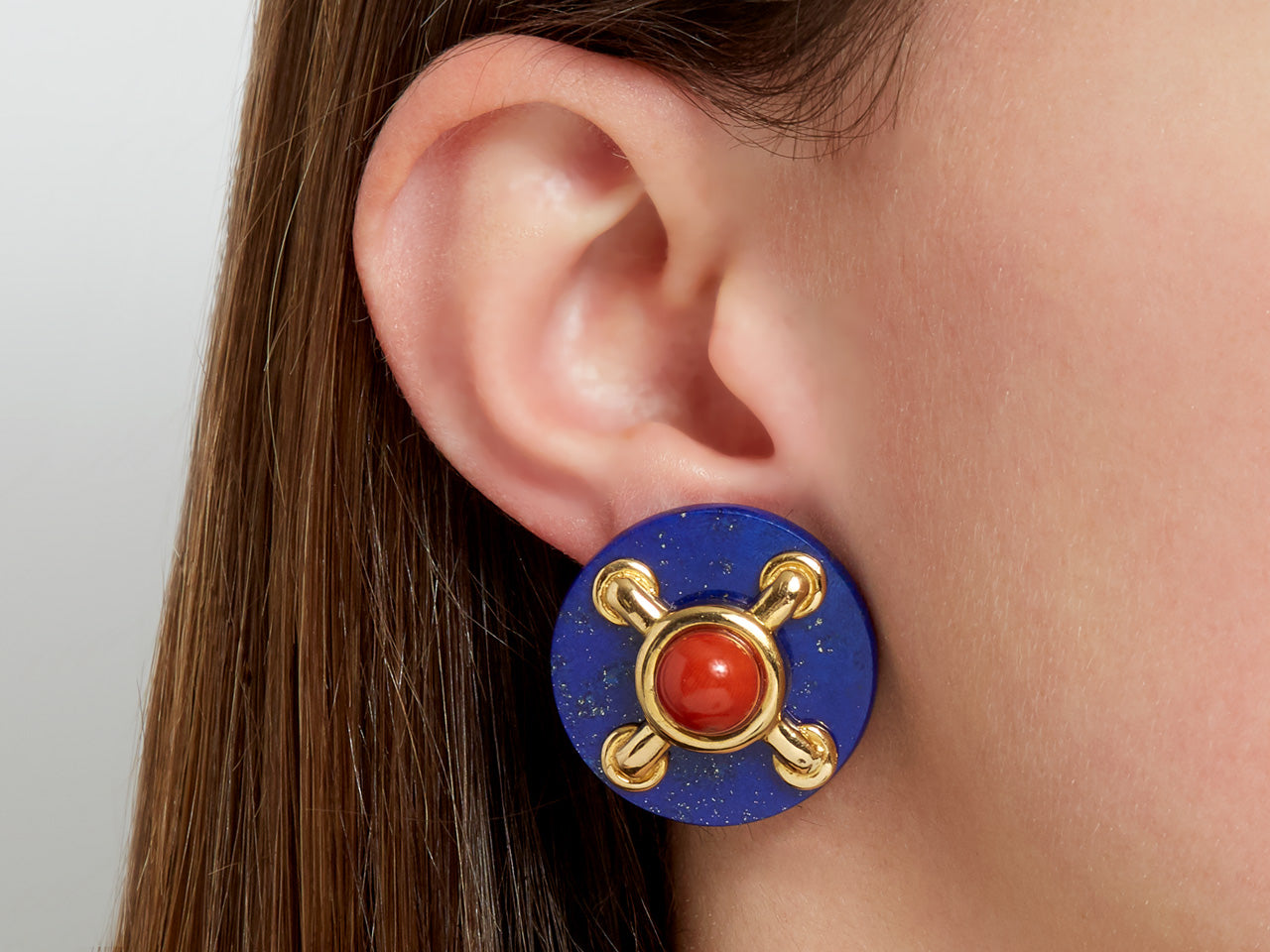 Cartier Aldo Cipullo Lapis and Coral Earrings in 18K