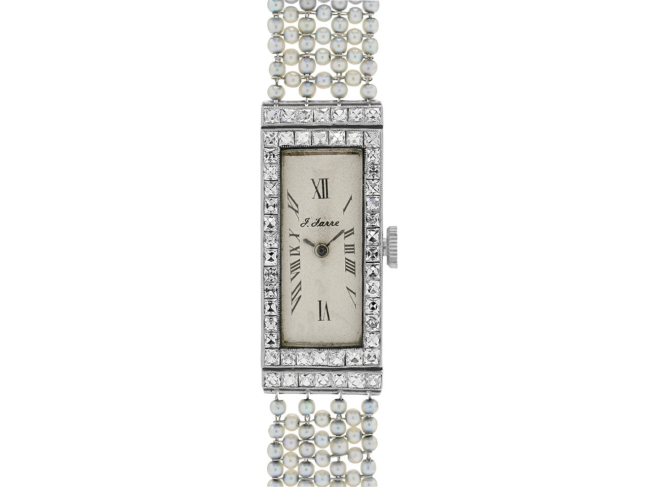 Art Deco Diamond and Natural Seed Pearl Watch in Platinum