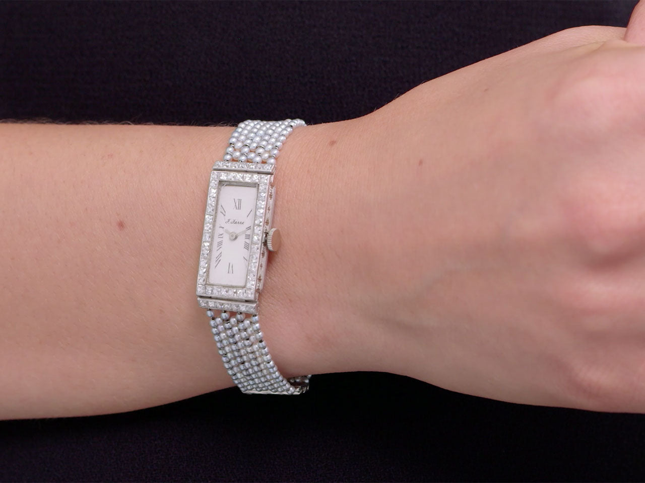 Art Deco Diamond and Natural Seed Pearl Watch in Platinum