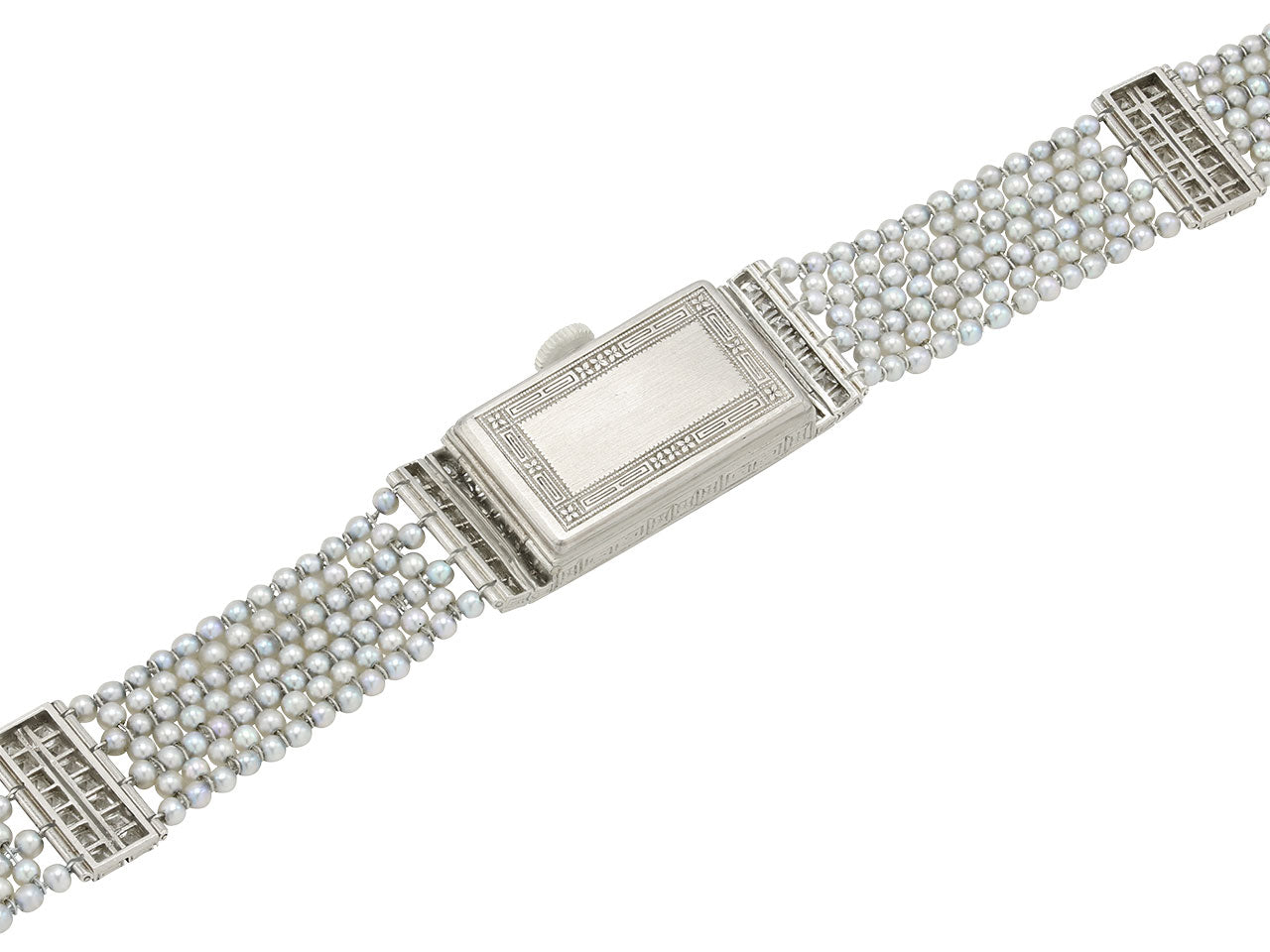 Art Deco Diamond and Natural Seed Pearl Watch in Platinum