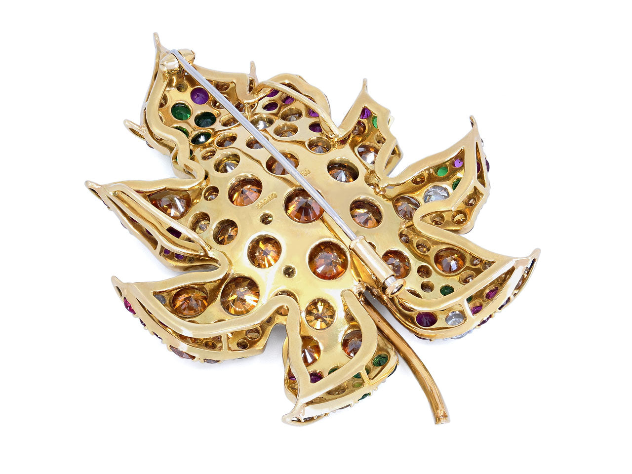 Friedrich Yellow, Brown and Orange Diamond, Emerald and Ruby 'Maple Leaf' Brooch in 18K