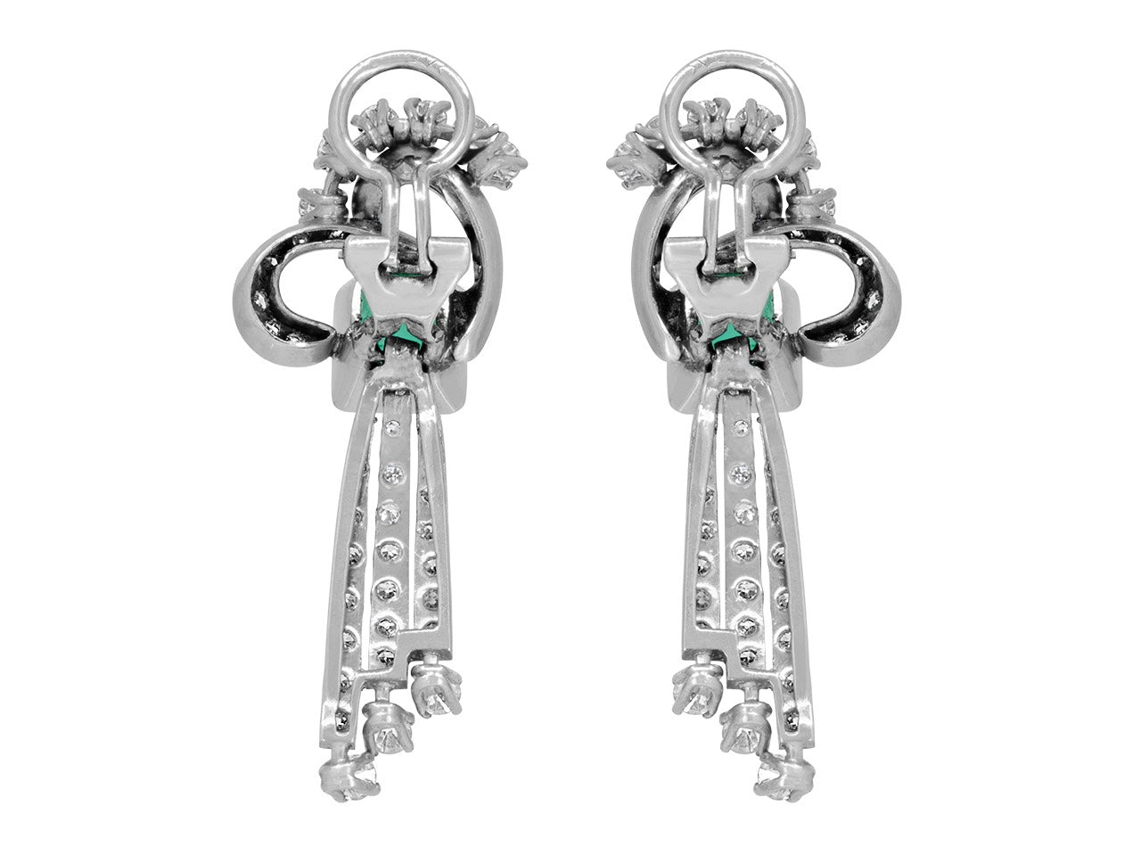 Mid-Century Emerald and Diamond Earrings in 18K White Gold