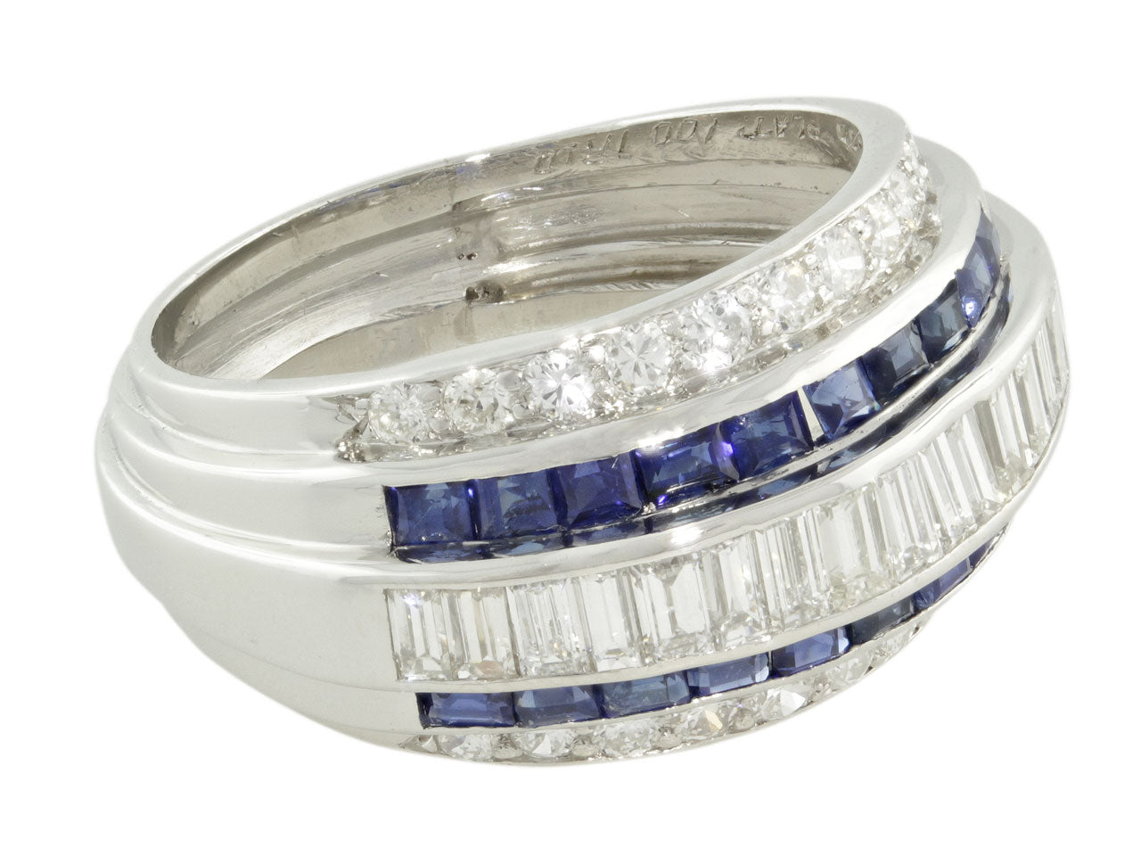 Mid-Century Sapphire and Diamond Ring in Platinum