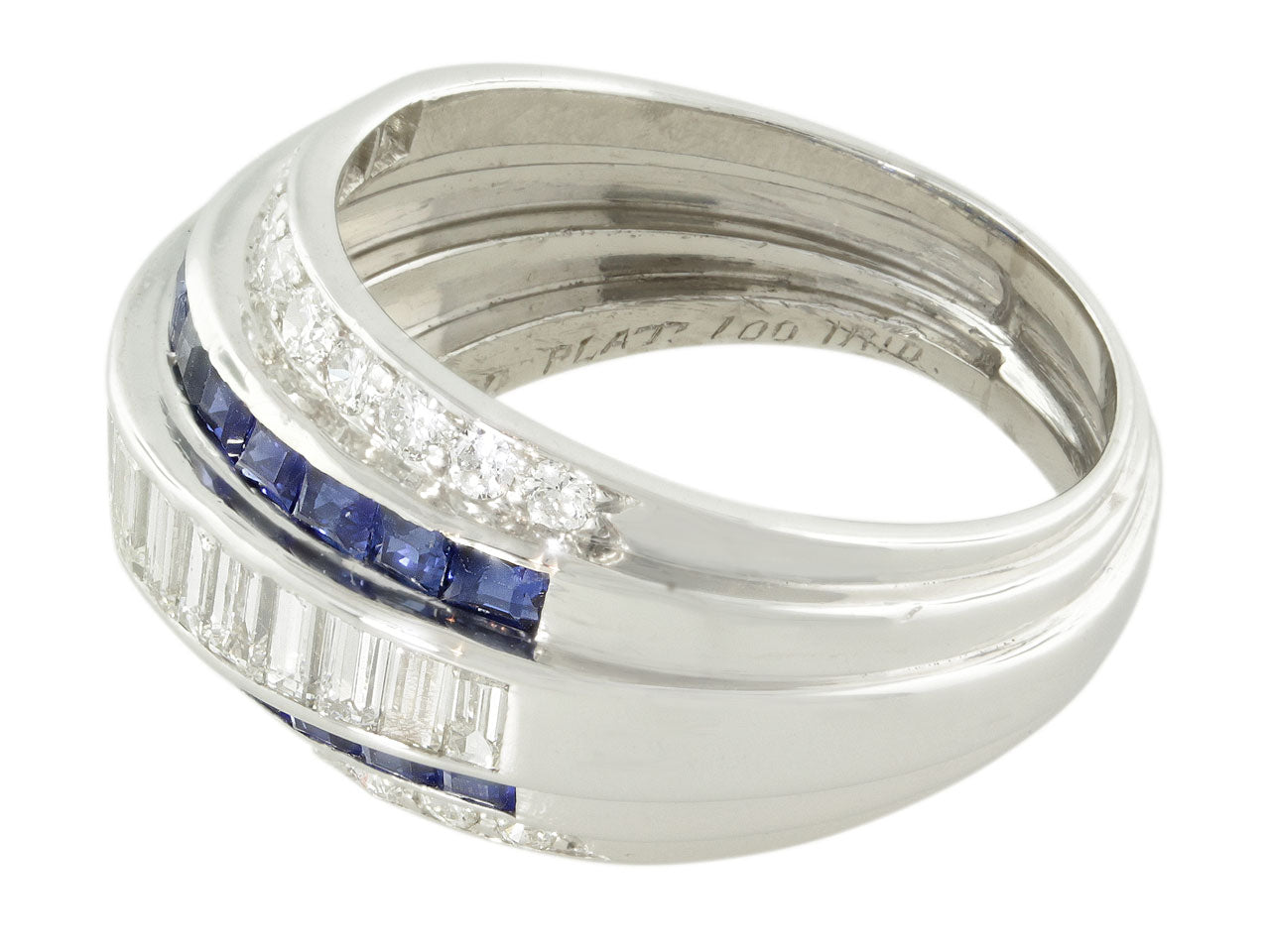 Mid-Century Sapphire and Diamond Ring in Platinum