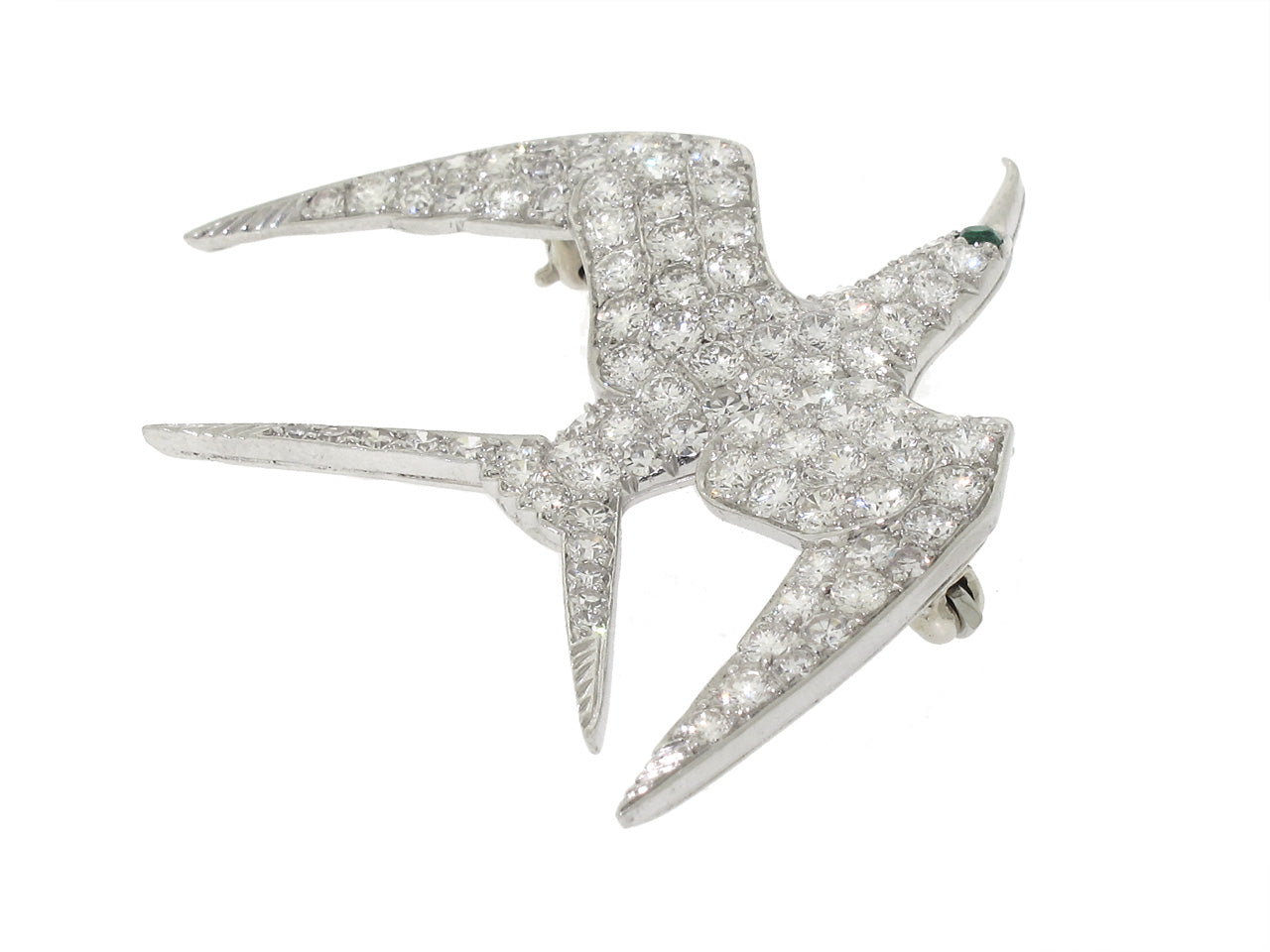 Diamond Bird Brooch in Platinum