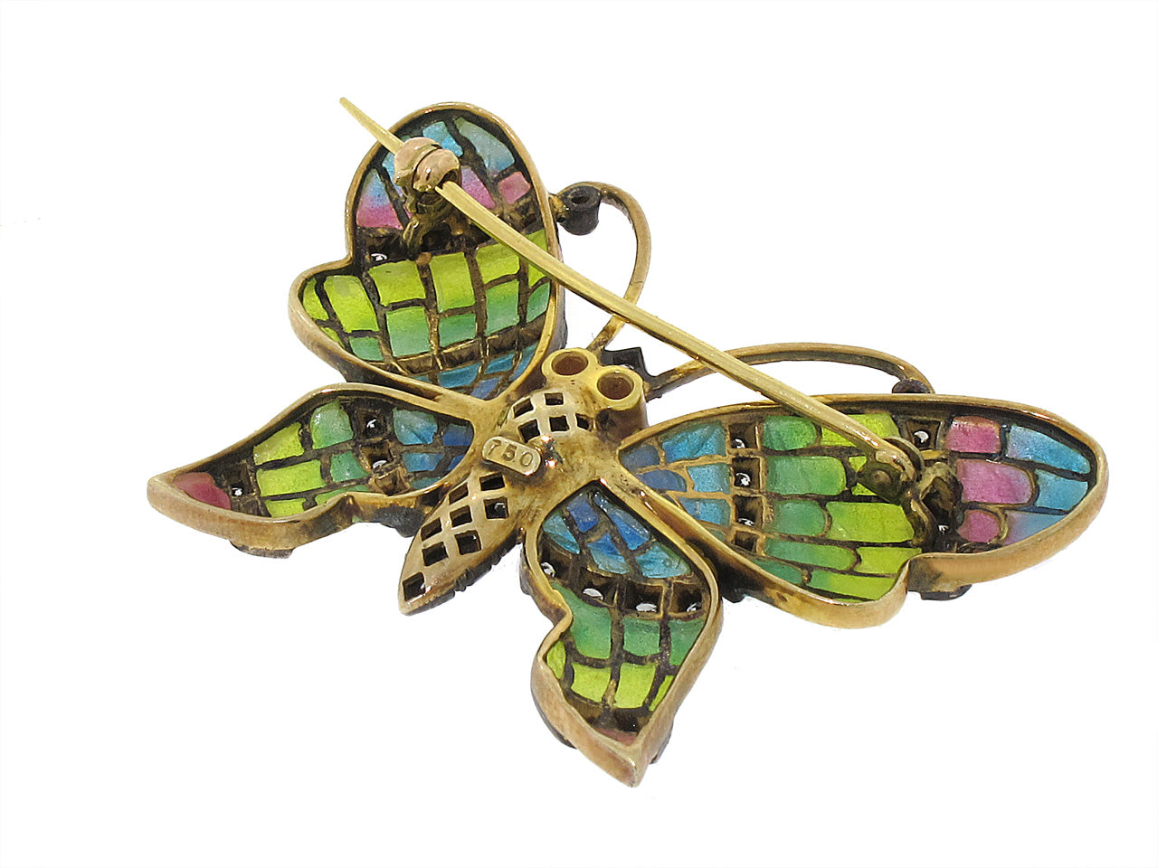 Vintage factory Plique-à-Jour signed Enamel Butterfly Brooch