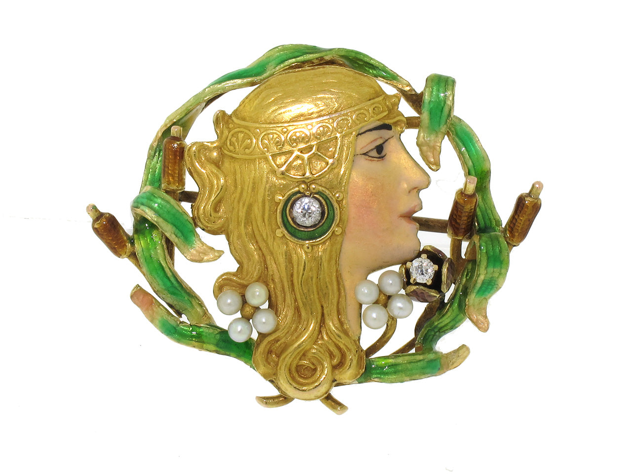 Antique Art Nouveau Enamel Brooch in 18K