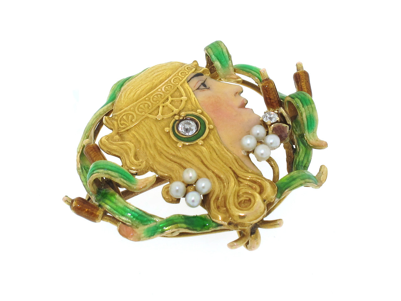 Antique Art Nouveau Enamel Brooch in 18K