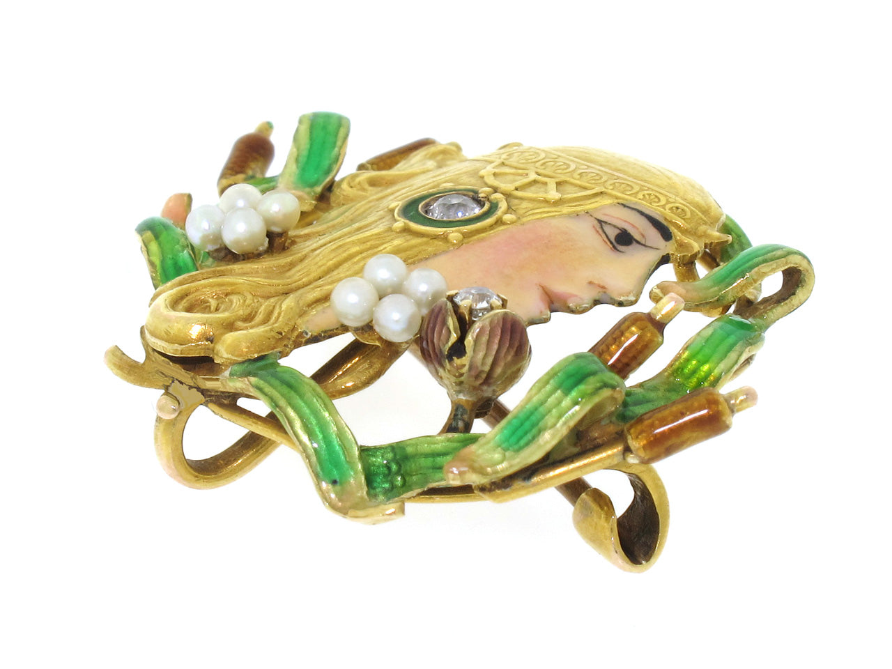 Antique Art Nouveau Enamel Brooch in 18K