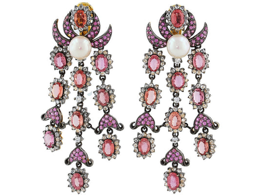 Laura Munder 'Chandelier' Pink Sapphire and Diamond Earrings in 18K