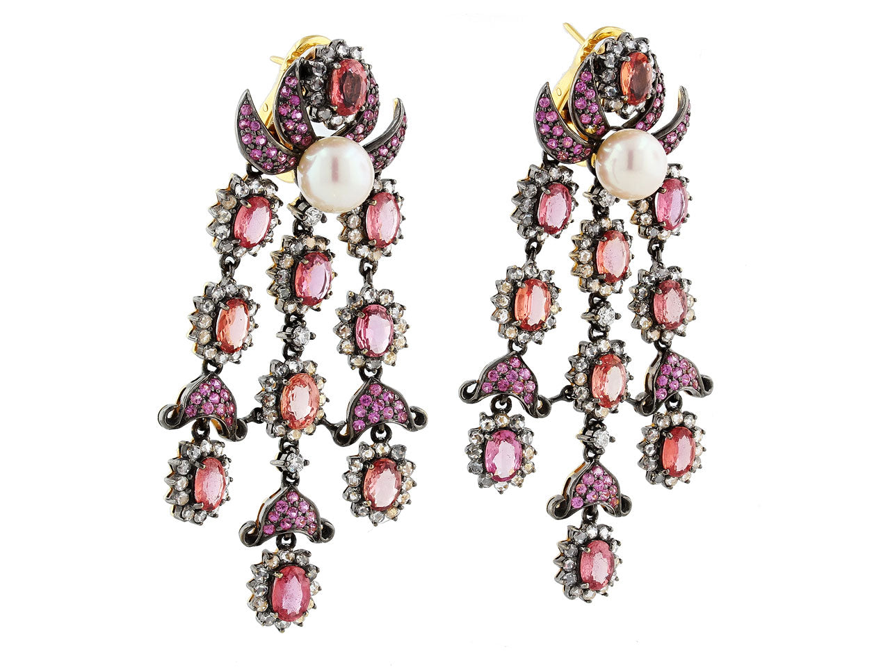 Laura Munder 'Chandelier' Pink Sapphire and Diamond Earrings in 18K