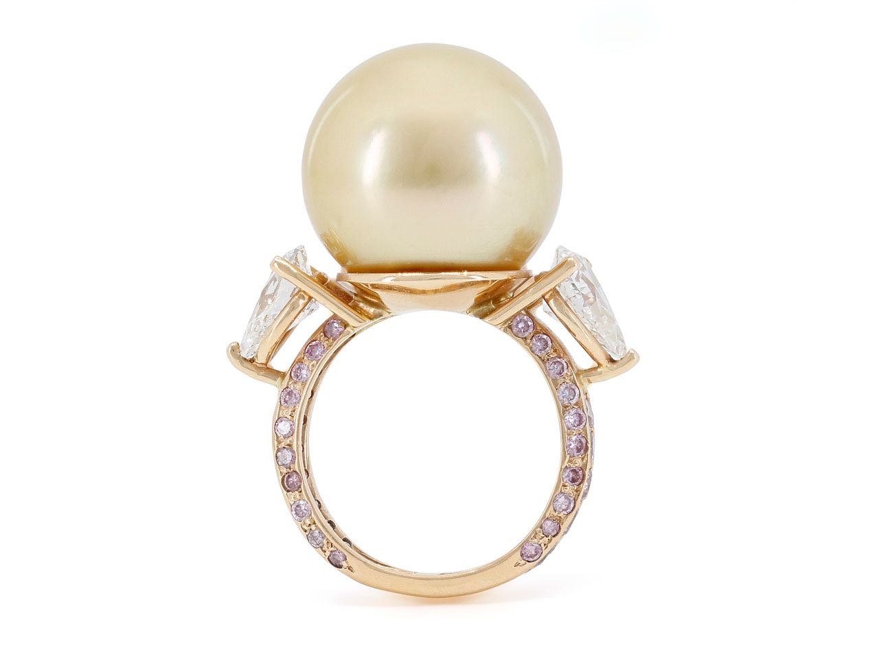 Gold South Sea Pearl and Pink and White Diamond Ring in 18K