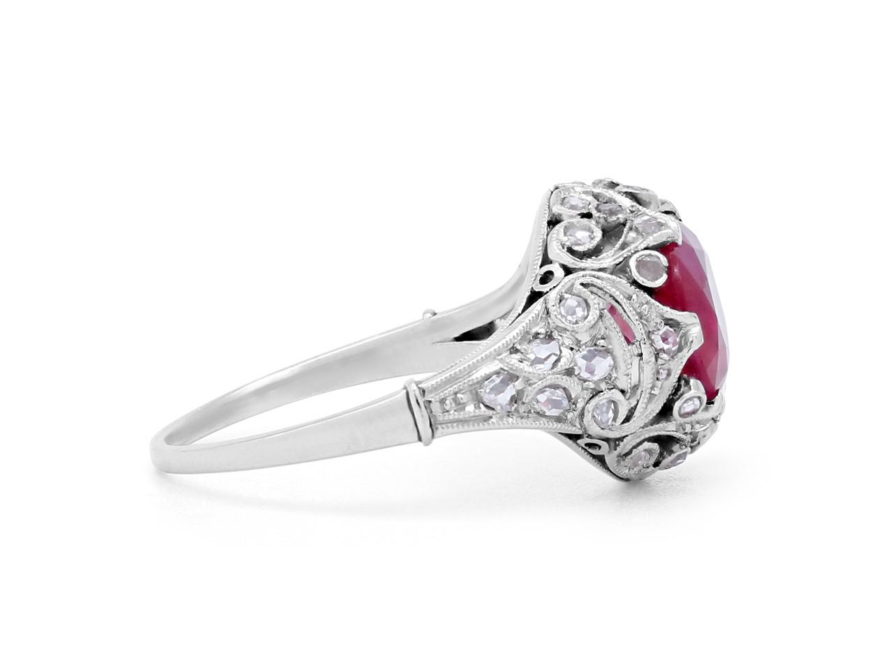 Antique Edwardian Ruby, 2.40 Carats Burma No Heat, and Diamond Ring in Platinum