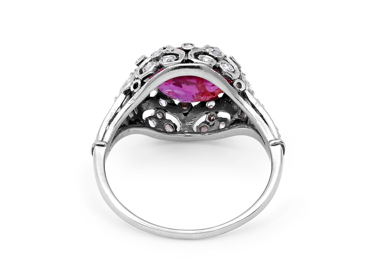 Antique Edwardian Ruby, 2.40 Carats Burma No Heat, and Diamond Ring in Platinum