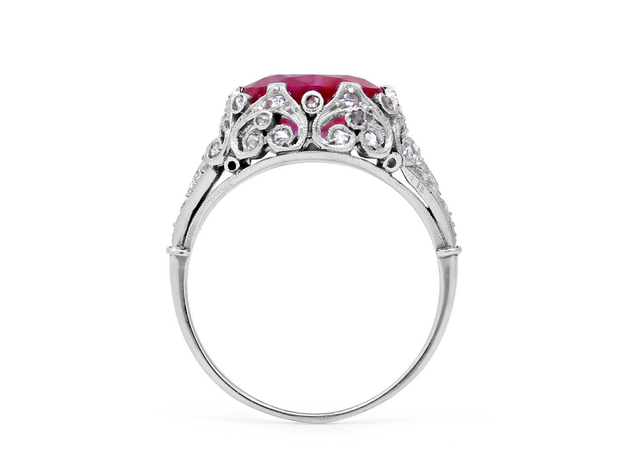 Antique Edwardian Ruby, 2.40 Carats Burma No Heat, and Diamond Ring in Platinum